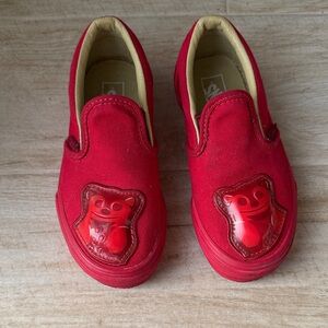 Kids Red Slip-On Canvas Shoes with Bear Accent